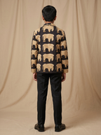 Boys black camel elephant hand block printed cotton shacket — back view