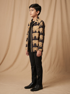 Boys black camel elephant hand block printed cotton shacket — side view