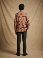 Boys wearing dusty rose hand block printed cotton shacket full view