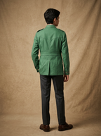 Boy wearing forest green cotton canvas hunter jacket back view | NEW AGE CLOTHING