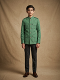 Boy wearing forest green cotton canvas hunter jacket front view | NEW AGE CLOTHING