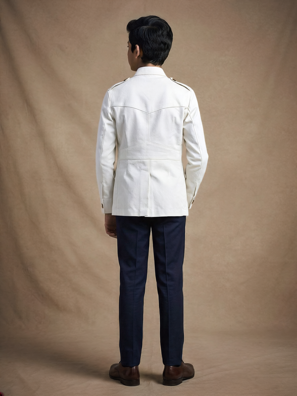 Boys Ivory White Cotton Canvas Hunter Jacket