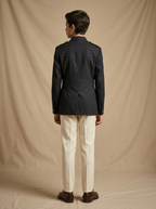Boy wearing navy black cotton canvas hunter jacket back view | NEW AGE CLOTHING