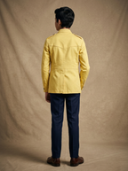 Boy wearing sunshine yellow cotton canvas hunter jacket back view | NEW AGE CLOTHING