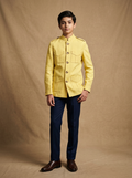 Boy wearing sunshine yellow cotton canvas hunter jacket front view | NEW AGE CLOTHING