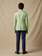 Boy wearing mint green cotton canvas hunter jacket back view | NEW AGE CLOTHING