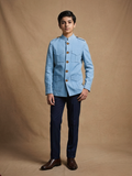 Boy wearing powder blue cotton canvas hunter jacket front view | NEW AGE CLOTHING