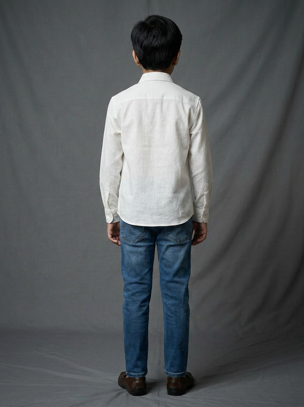 Boys White Cotton Shirt with Dark Blue Mustard Paisley Floral Printed Panel
