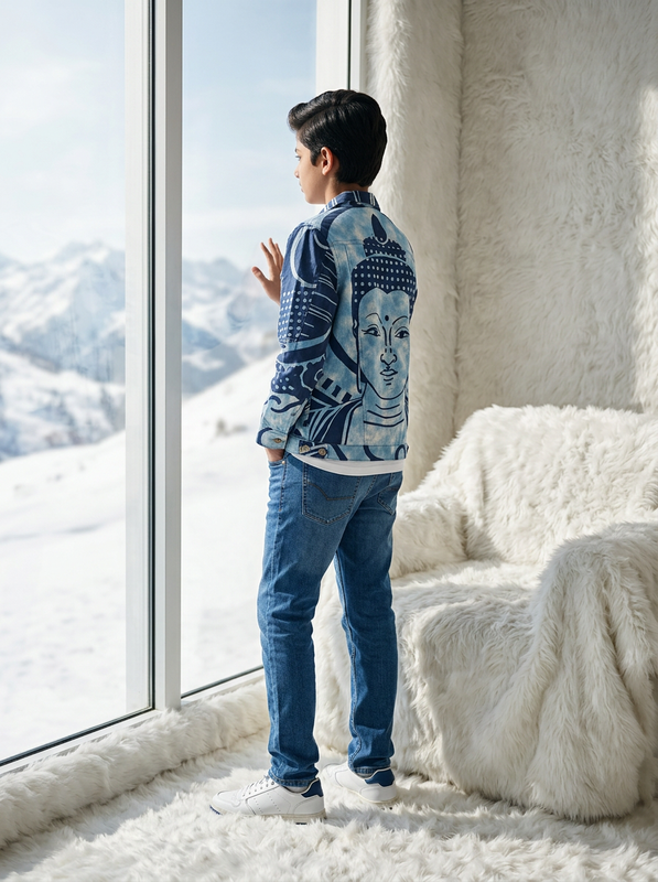 Midnight Blue Abstract Print Cotton Casual Jacket for Boys - 6-7 Years