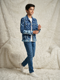 Midnight Blue Abstract Print Cotton Casual Jacket for Boys - 5-6 Years