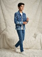 Midnight Blue Abstract Print Cotton Casual Jacket for Boys - 5-6 Years