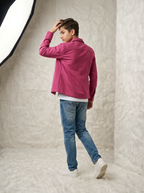 Boys Fuchsia Pink Premium Cotton Casual Jacket with Quad Flap Pockets