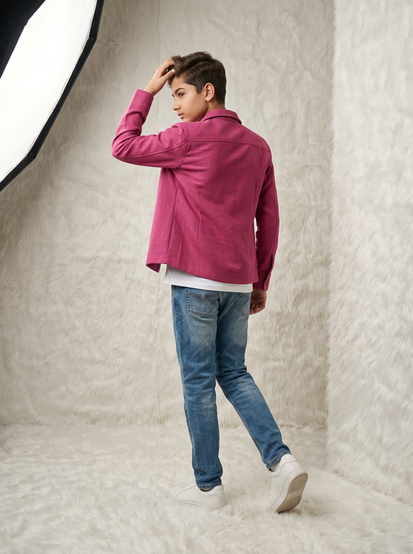 Boys Fuchsia Pink Premium Cotton Casual Jacket with Quad Flap Pockets