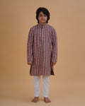 Boy wearing brown bagru boys brown bagru vegetable dye print cotton kurta pajama set front view | NEW AGE CLOTHING