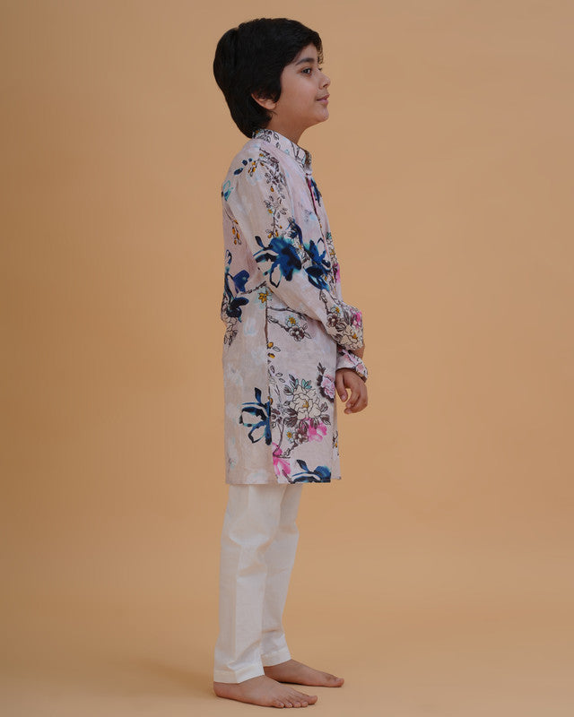 Boys Multicolor Vibrant Floral Print Cotton Kurta Pajama Set - view 2 | NEW AGE CLOTHING
