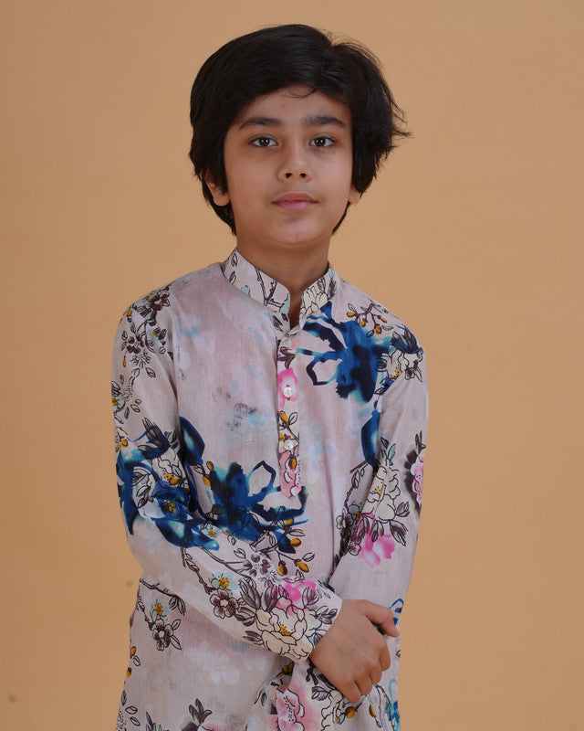 Boys Multicolor Vibrant Floral Print Cotton Kurta Pajama Set - view 5 | NEW AGE CLOTHING