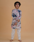Boy wearing multicolor floral boys multicolor vibrant floral print cotton kurta pajama set front view | NEW AGE CLOTHING