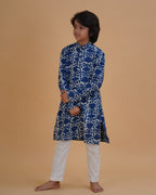 Boys Blue Indigo Vegetable Dye Solid Cotton Kurta Pajama Set - view 2 | NEW AGE CLOTHING