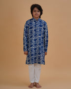 Boys Blue Indigo Vegetable Dye Solid Cotton Kurta Pajama Set - view 3 | NEW AGE CLOTHING
