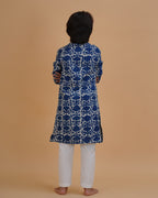 Boys Blue Indigo Vegetable Dye Solid Cotton Kurta Pajama Set - view 4 | NEW AGE CLOTHING