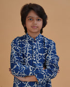 Boys Blue Indigo Vegetable Dye Solid Cotton Kurta Pajama Set - view 5 | NEW AGE CLOTHING