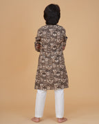 Boys Brown Vegetable Dye Small Motifs Print Cotton Kurta Pajama Set - view 4 | NEW AGE CLOTHING