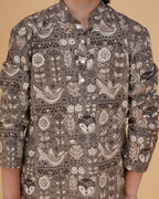 Boys Brown Vegetable Dye Small Motifs Print Cotton Kurta Pajama Set - view 6 | NEW AGE CLOTHING