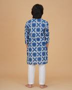 Boys Blue White Indigo Vegetable Dye Print Cotton Kurta Pajama Set - view 4 | NEW AGE CLOTHING