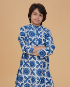 Boys Blue White Indigo Vegetable Dye Print Cotton Kurta Pajama Set - view 5 | NEW AGE CLOTHING